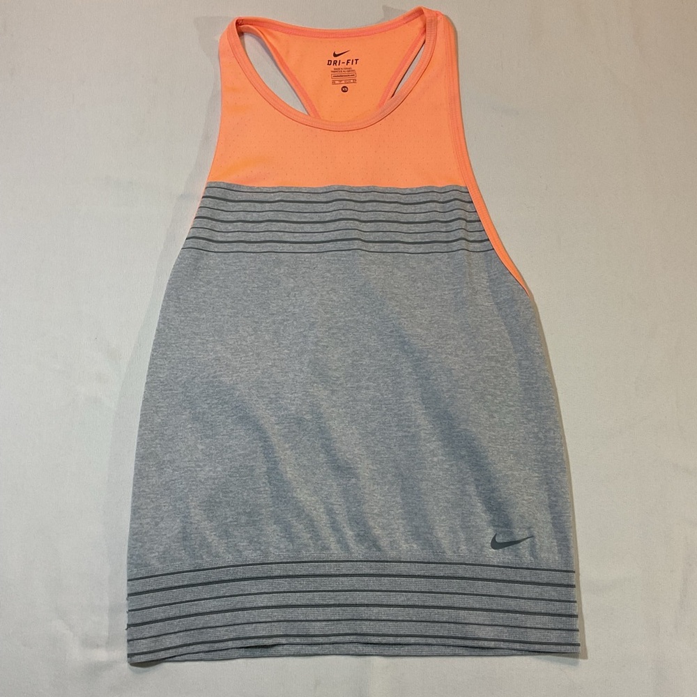 Nike Dry Fit Womens Training Orange Heathered Gray‎ Razer Back Tank Top, Size XS